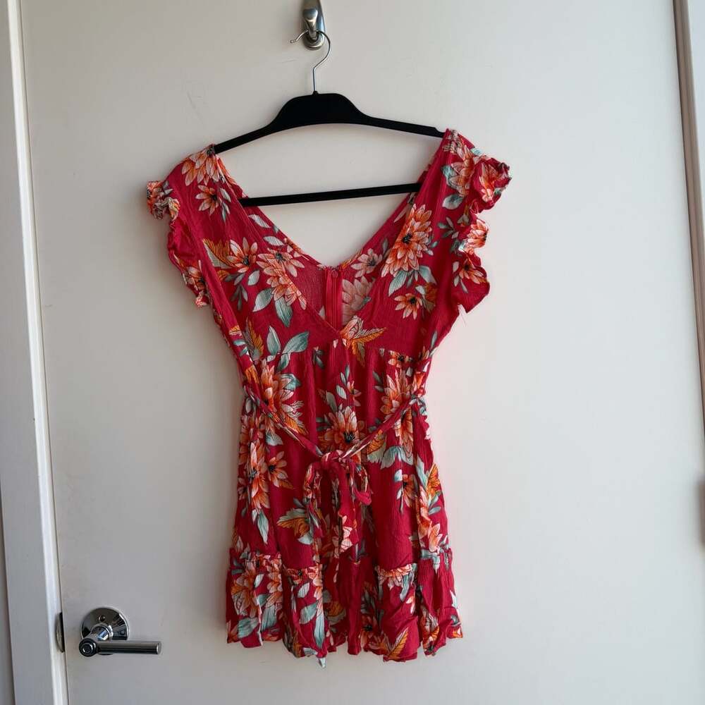 Brittany Floral V-Neck Ruffle Dress Red Size S
